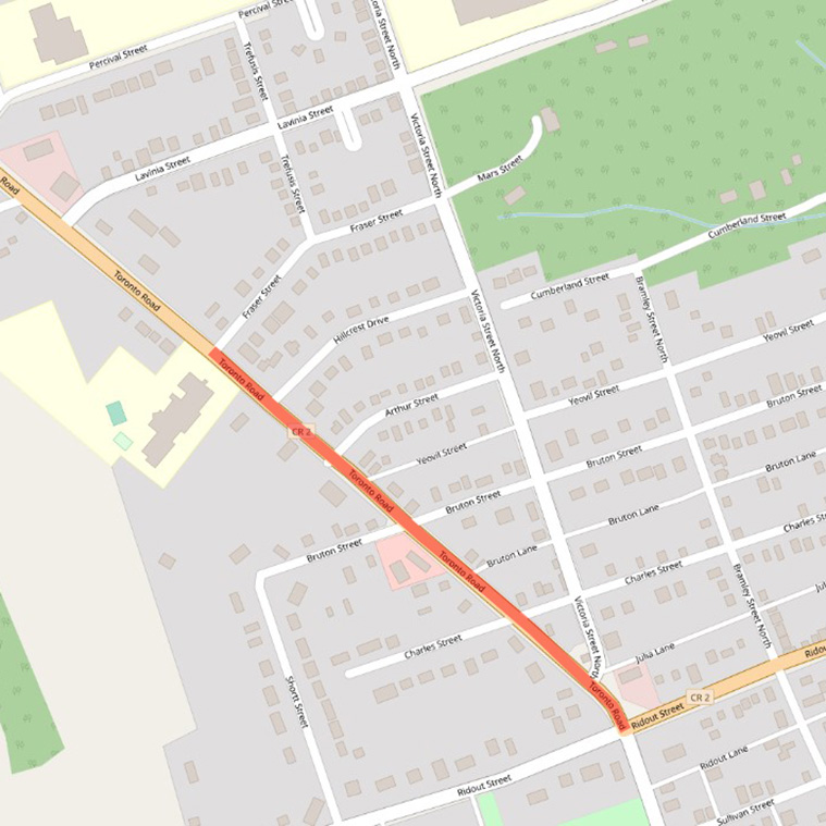 map showing project boundary on Toronto road from fraser to ridout
