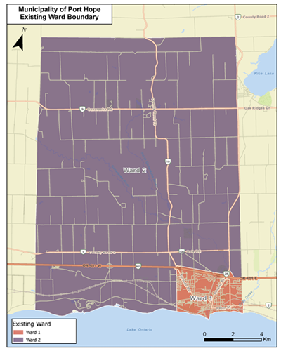 Map of Port Hope showing ward boundaries