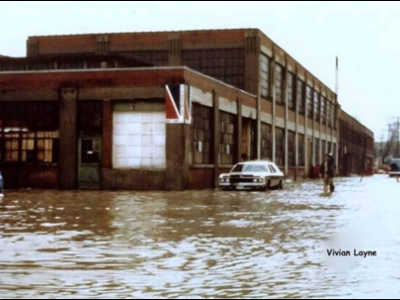 Image of flood with building